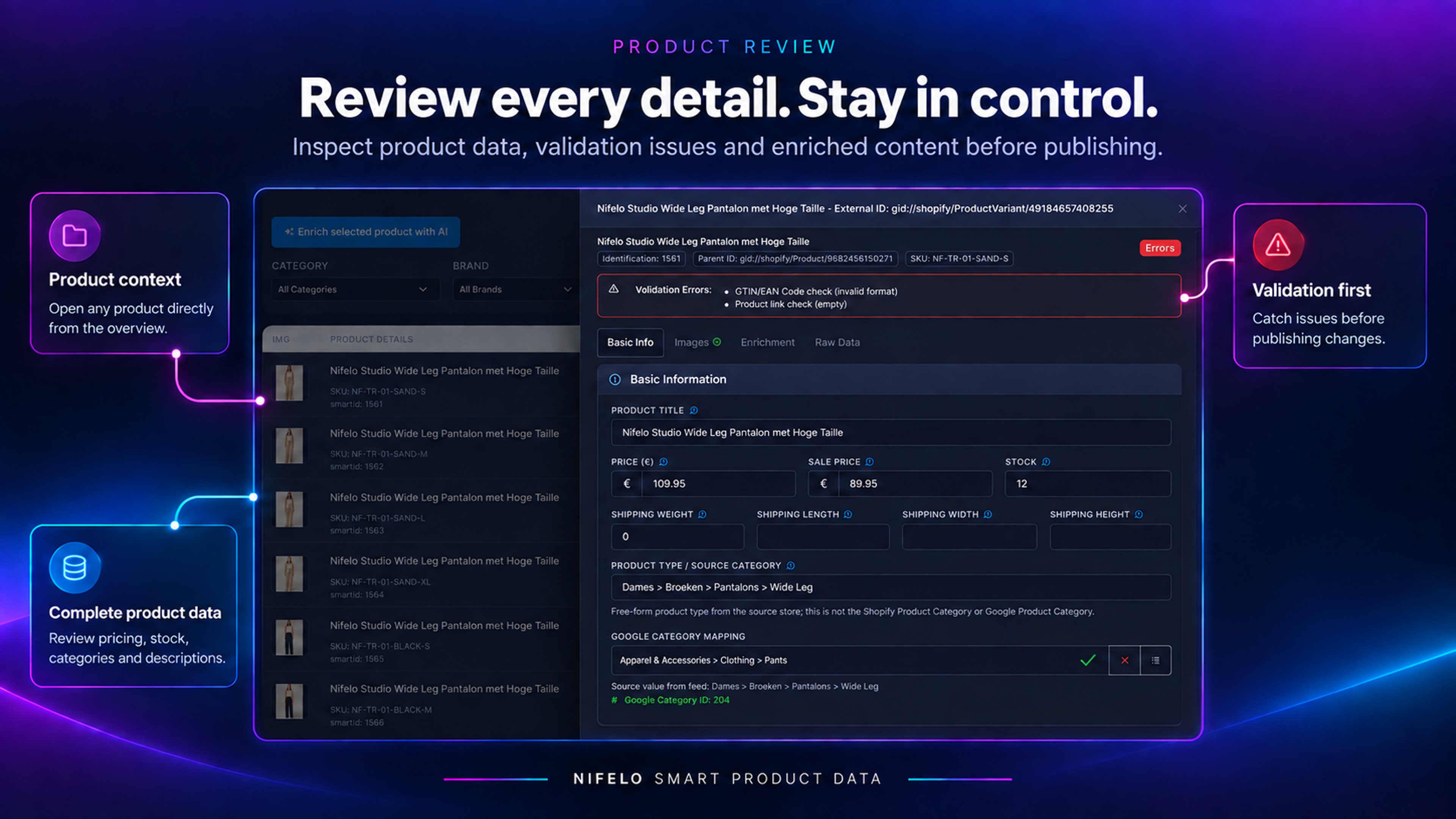Review product information before publishing